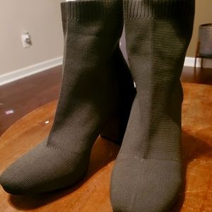 Olive green sock heeled booties